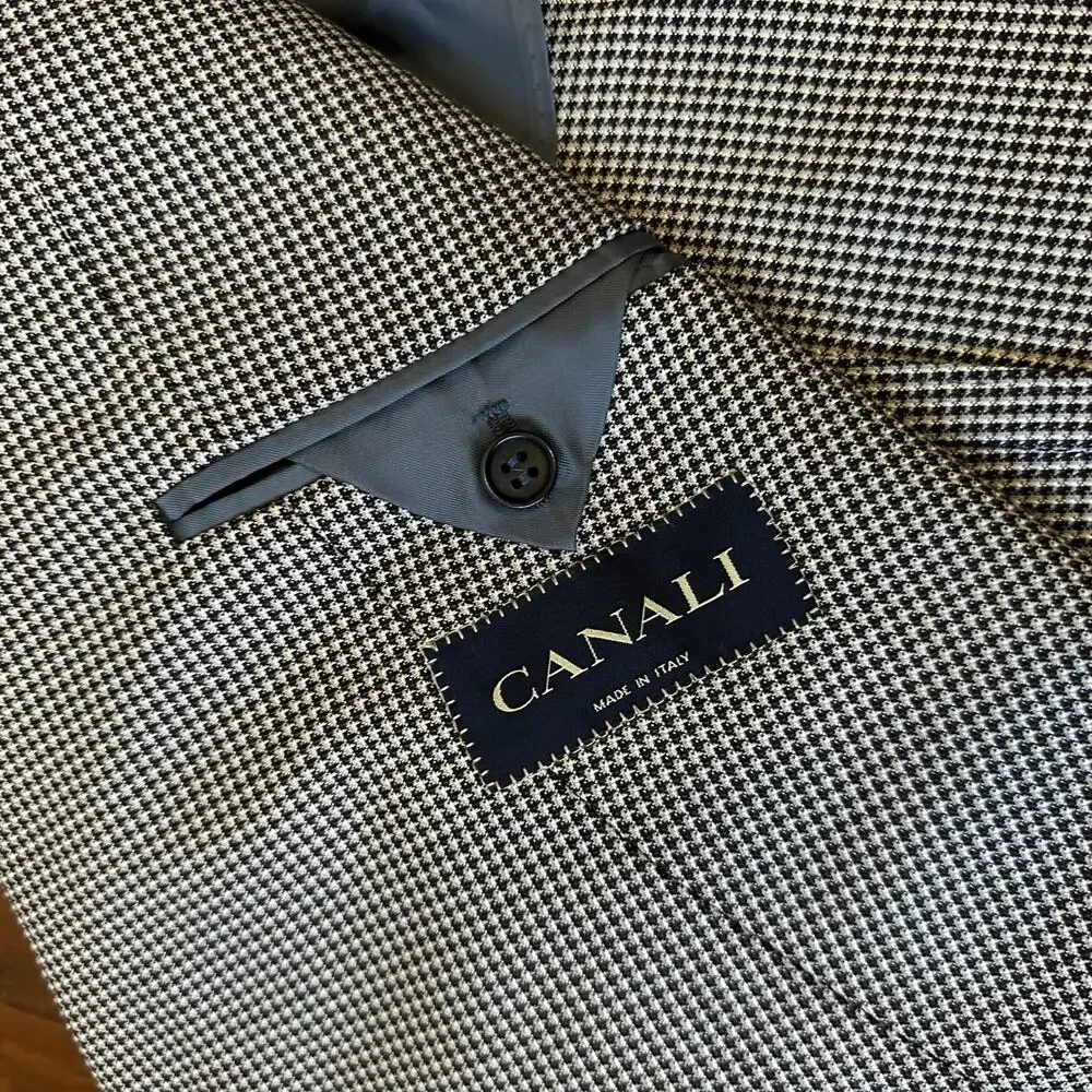 CANALI Blazer Jacket Houndstooth Silk Wool Sport Coat Business Preppy